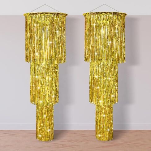Tatuo 3 Tier Metallic Tinsel Chandelier Shimmering Fringe Chandelier Decor Hanging Decoration Photo Booth Backdrop for Birthday Anniversary Wedding New Year's Eve Party Supplies, 4 ft (4 Pcs,Silver) in Saudi Arabia