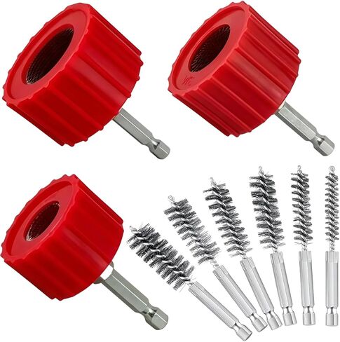 Heavy Duty Copper Pipe Cleaner & Bore Brush Kit 1/2" & 3/4" & 1" Copper Pipe Cleaner Set for Drill, with 1/4" Hex Shank & 10 Brush Blades Plumbing Tools for Removing Rust in Saudi Arabia