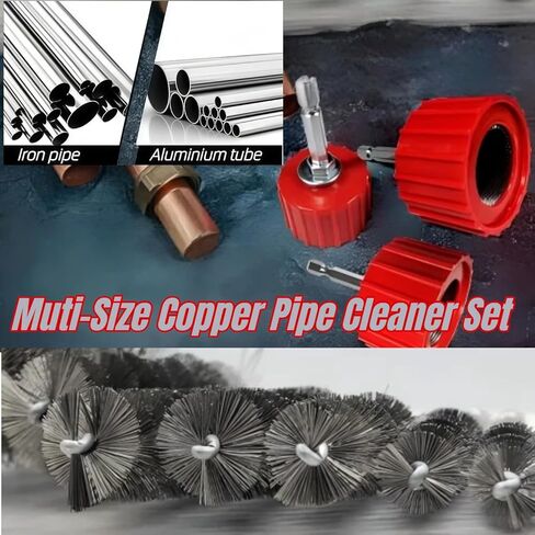 Heavy Duty Copper Pipe Cleaner & Bore Brush Kit 1/2" & 3/4" & 1" Copper Pipe Cleaner Set for Drill, with 1/4" Hex Shank & 10 Brush Blades Plumbing Tools for Removing Rust in Saudi Arabia