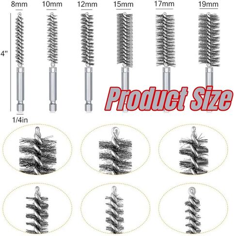 Heavy Duty Copper Pipe Cleaner & Bore Brush Kit 1/2" & 3/4" & 1" Copper Pipe Cleaner Set for Drill, with 1/4" Hex Shank & 10 Brush Blades Plumbing Tools for Removing Rust in Saudi Arabia