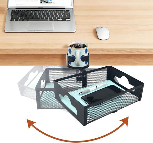 Under Desk Organizer with 360° Swivel, Clamp-On No Drill Installation, Sturdy Mesh Storage Drawer for Home Office, Pencils, Art Supplies and More (Black) in Saudi Arabia