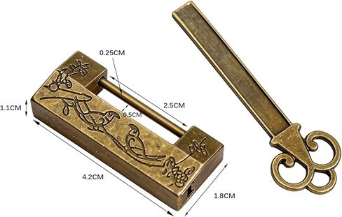 Vintage Chinese Chest Lock, Zinc Alloy Antique Lock and Key, Flower Bird Vintage Padlock, Chinese Retro Antique Padlock for Wooden Box, Furniture Cabinets, Chest, 1.6 x 0.7 x 0.4inch in Saudi Arabia