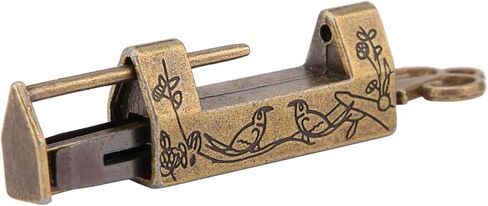 Vintage Chinese Chest Lock, Zinc Alloy Antique Lock and Key, Flower Bird Vintage Padlock, Chinese Retro Antique Padlock for Wooden Box, Furniture Cabinets, Chest, 1.6 x 0.7 x 0.4inch in Saudi Arabia