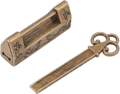 Vintage Chinese Chest Lock, Zinc Alloy Antique Lock and Key, Flower Bird Vintage Padlock, Chinese Retro Antique Padlock for Wooden Box, Furniture Cabinets, Chest, 1.6 x 0.7 x 0.4inch in Saudi Arabia