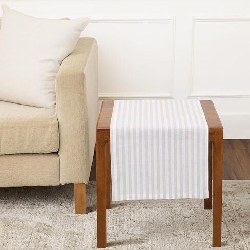 Solino Home Linen Table Runner 48 Inches - Amalfi Stripe 100% Pure Linen Sky Blue and White Table Runner 14 x 48 Inch Ideal for Dresser and Coffee Tables - Summer in Kuwait