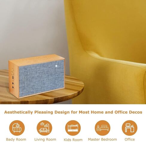 جهاز صوت النوم الخشبي الأبيض من ليكسنيك مع مكبرات صوت ستيريو مزدوجة، بطارية قابلة لإعادة الشحن 24 ساعة، 37 ضوضاء بيضاء فريدة غير متكررة وأصوات طبيعية للبالغين in Kuwait