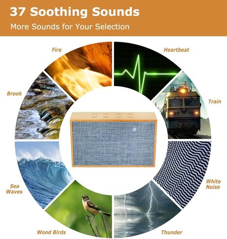 جهاز صوت النوم الخشبي الأبيض من ليكسنيك مع مكبرات صوت ستيريو مزدوجة، بطارية قابلة لإعادة الشحن 24 ساعة، 37 ضوضاء بيضاء فريدة غير متكررة وأصوات طبيعية للبالغين in Kuwait