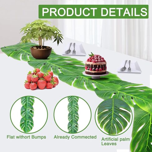 8 قطع من مفارش طاولة أوراق النخيل مقاس 72 بوصة، مفرش طاولة من أوراق النخيل الاستوائية الاصطناعية، مفرش طاولة من أوراق الشجر الصناعية لحفلات الزفاف في هاواي لوا، مستلزمات الحفلات الصيفية، ديكورات حائط الطاولة in Kuwait