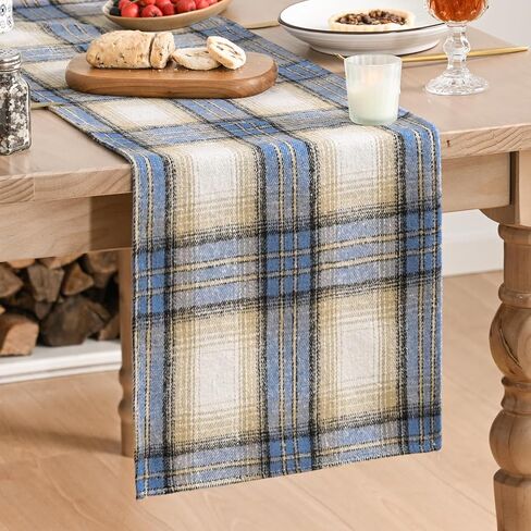 Artoid Mode Blue Light Coffe Farmhouse Plaid Spring Table Runner, Winter Rustic Holiday Check Kitchen Dining Table Decoration for Home Party Decor 13x72 Inch in Saudi Arabia