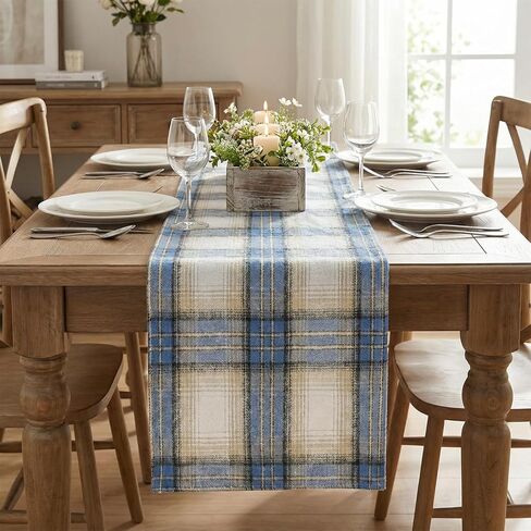 Artoid Mode Blue Light Coffe Farmhouse Plaid Spring Table Runner, Winter Rustic Holiday Check Kitchen Dining Table Decoration for Home Party Decor 13x72 Inch in Saudi Arabia