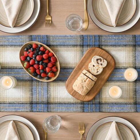 Artoid Mode Blue Light Coffe Farmhouse Plaid Spring Table Runner, Winter Rustic Holiday Check Kitchen Dining Table Decoration for Home Party Decor 13x72 Inch in Saudi Arabia