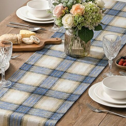 Artoid Mode Blue Light Coffe Farmhouse Plaid Spring Table Runner, Winter Rustic Holiday Check Kitchen Dining Table Decoration for Home Party Decor 13x72 Inch in Saudi Arabia