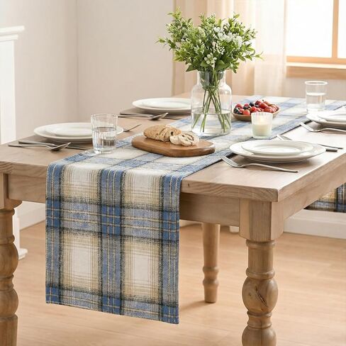 Artoid Mode Blue Light Coffe Farmhouse Plaid Spring Table Runner, Winter Rustic Holiday Check Kitchen Dining Table Decoration for Home Party Decor 13x72 Inch in Saudi Arabia
