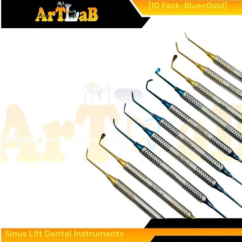 10 Pack - Sinus Lift Instruments - Gold & Blue - German Stainless Steel Dentistry Curette Scalers - Autoclave-Safe in Saudi Arabia