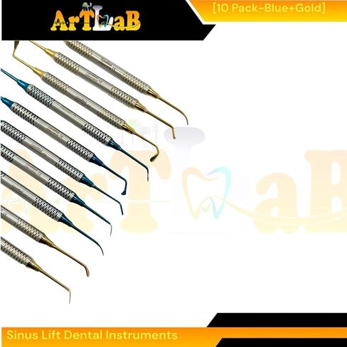 10 Pack - Sinus Lift Instruments - Gold & Blue - German Stainless Steel Dentistry Curette Scalers - Autoclave-Safe in Saudi Arabia