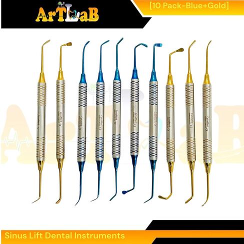 10 Pack - Sinus Lift Instruments - Gold & Blue - German Stainless Steel Dentistry Curette Scalers - Autoclave-Safe in Saudi Arabia