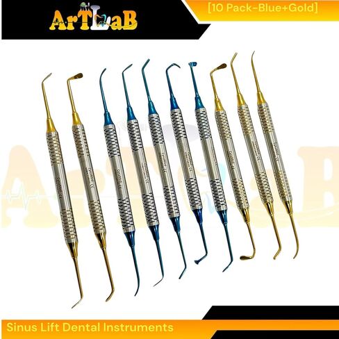 10 Pack - Sinus Lift Instruments - Gold & Blue - German Stainless Steel Dentistry Curette Scalers - Autoclave-Safe in Saudi Arabia