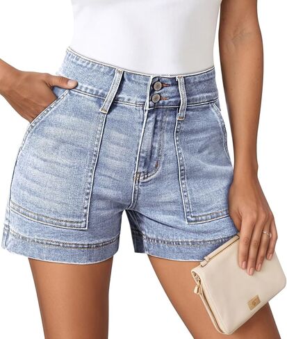 Pink Queen Women's High Waisted Denim Shorts 2026 Casual Summer Hot Short Jeans Vintage Patch Pocket Jeans Shorts in Saudi Arabia