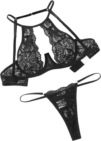 Avidlove Sexy Lingerie Set for Women Lace Underwire Bra and Panty Sets 2 Piece Deep V Underwear Outfit in Saudi Arabia