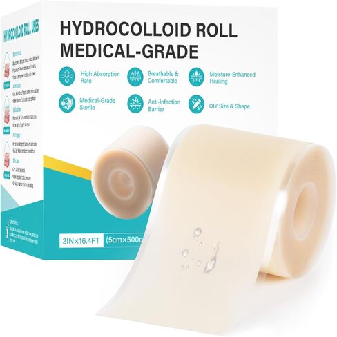 Hydrocolloid Wound Care Roll, Waterproof 2in x 16.5ft, Extra Large Cut-to-Size Self-Adhesive Bandages for Blister, Scar, Pimple, First Aid Essential in Saudi Arabia