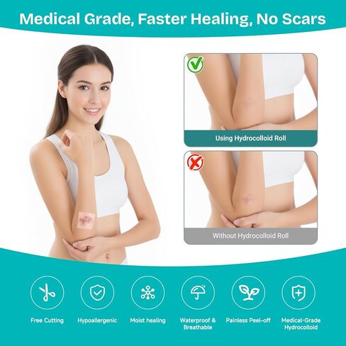 Hydrocolloid Wound Care Roll, Waterproof 2in x 16.5ft, Extra Large Cut-to-Size Self-Adhesive Bandages for Blister, Scar, Pimple, First Aid Essential in Saudi Arabia