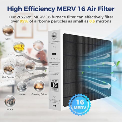2 حزمة Y6604 20x26x5 MERV 16 استبدال فلتر الهواء، متوافق مع Lennox Y6604 لنظام تنقية الهواء PureAir PCO3-20-16، مرشح فرن MERV 16 لأنظمة التدفئة والتهوية وتكييف الهواء in Kuwait