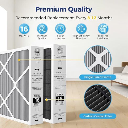 2 حزمة Y6604 20x26x5 MERV 16 استبدال فلتر الهواء، متوافق مع Lennox Y6604 لنظام تنقية الهواء PureAir PCO3-20-16، مرشح فرن MERV 16 لأنظمة التدفئة والتهوية وتكييف الهواء in Kuwait