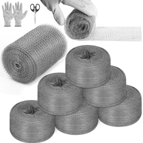 التحكم في الفئران من الصوف الفولاذي، 6 عبوات من الصوف الفولاذي مقاس 3.2 بوصة × 60 قدمًا #00 من الصوف الفولاذي وحزمة واحدة من شبكة سلكية مقاس 5 بوصة × 30 قدمًا، صوف من الفولاذ المقاوم للصدأ الناعم يبقي الماوس بعيدًا عن الثقوب والحواجز وحشو الفجوات لخط أناب in Kuwait