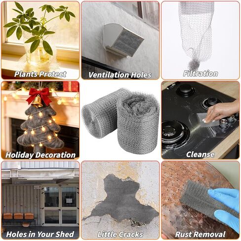 التحكم في الفئران من الصوف الفولاذي، 6 عبوات من الصوف الفولاذي مقاس 3.2 بوصة × 60 قدمًا #00 من الصوف الفولاذي وحزمة واحدة من شبكة سلكية مقاس 5 بوصة × 30 قدمًا، صوف من الفولاذ المقاوم للصدأ الناعم يبقي الماوس بعيدًا عن الثقوب والحواجز وحشو الفجوات لخط أناب in Kuwait