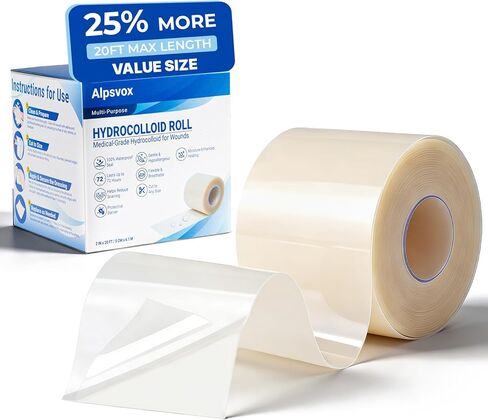 Medical Grade Hydrocolloid Roll 2 Inch x 20FT – Extra Long Waterproof Self-Adhesive Hydrocolloid Tape for Wound Care, Blisters, First Aid, Burn Dressing & Large Acne Patch Treatment in Saudi Arabia