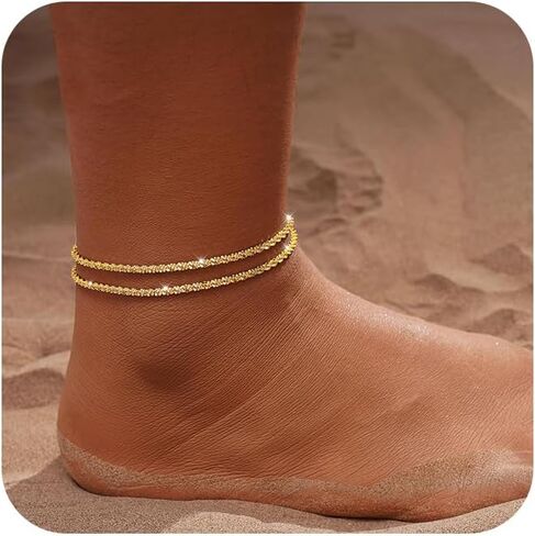 Tasiso الذهب / الفضة أساور الكاحل للنساء، خلخال الذهب 14K للنساء للماء سباركلي سلسلة حجر الراين الخلخال مجموعة تكويم الطبقات خلخال أساور للنساء الشاطئ الذهب والمجوهرات هدية in Kuwait