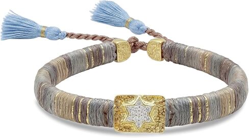 سوار الصداقة Alef Bet من Paula Macrame بظلال من اللون الأزرق مع سحر نجمة داود اليهودية المطلية بالذهب in Saudi Arabia