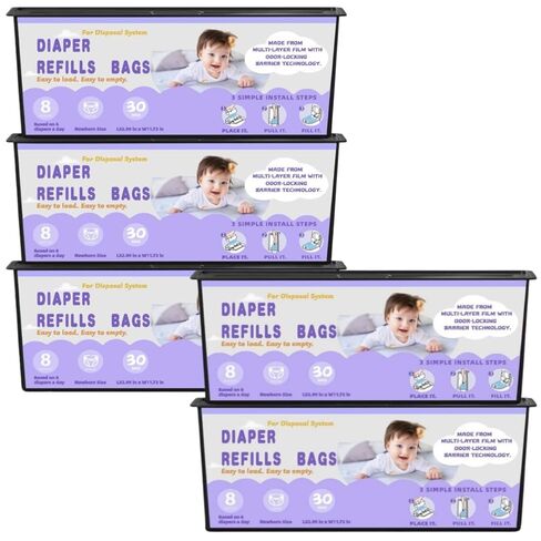 أكياس إعادة ملء Diaper Pail ، متوافقة مع Genie Easy Roll Signature Pail و Platinum Diaper Pail ، تقنية Barier ذات 7 طبقات ، 30 كيسًا لكل حزمة -2pack in Saudi Arabia