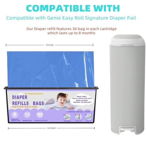 أكياس إعادة ملء Diaper Pail ، متوافقة مع Genie Easy Roll Signature Pail و Platinum Diaper Pail ، تقنية Barier ذات 7 طبقات ، 30 كيسًا لكل حزمة -2pack in Saudi Arabia
