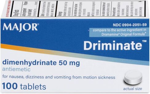 MAJOR Driminate - Dimenhydrinate 50mg Motion Sickness Tablets - Anti-Nausea Medicine - 100 Count in Saudi Arabia