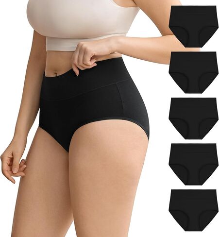 ملابس داخلية نسائية بمقاس كبير، سراويل داخلية قطنية عالية الخصر، سراويل داخلية ناعمة قابلة للتمدد بتغطية كاملة، 5 قطع in Kuwait