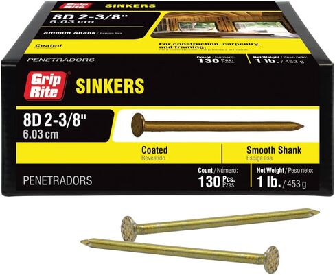 Grip-Rite 8D 2-3/8 بوصة حوض مطلي مع ساق برايت ناعمة، 1 رطل #8CTDSKR1 in Saudi Arabia