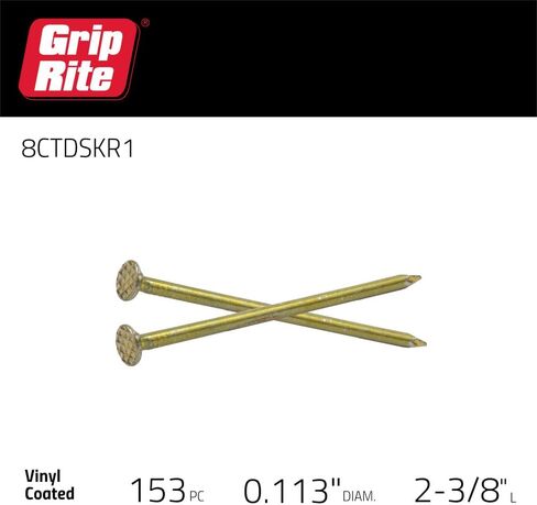 Grip-Rite 8D 2-3/8 بوصة حوض مطلي مع ساق برايت ناعمة، 1 رطل #8CTDSKR1 in Saudi Arabia