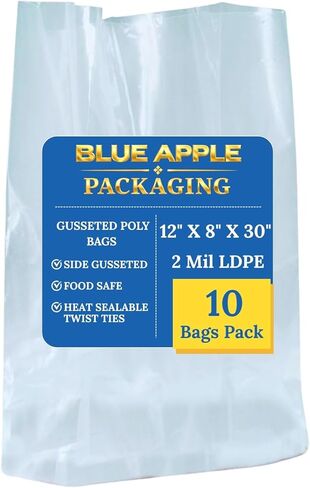 12" X 8" X 30" Gusseted Poly Bags Clear LDPE 2 Mil Thickness (Pack of 100) Open Top Food Safe Flexible Plastic Packaging Bag for Bread Loaves Lightweight Storage Retail Packaging in Saudi Arabia