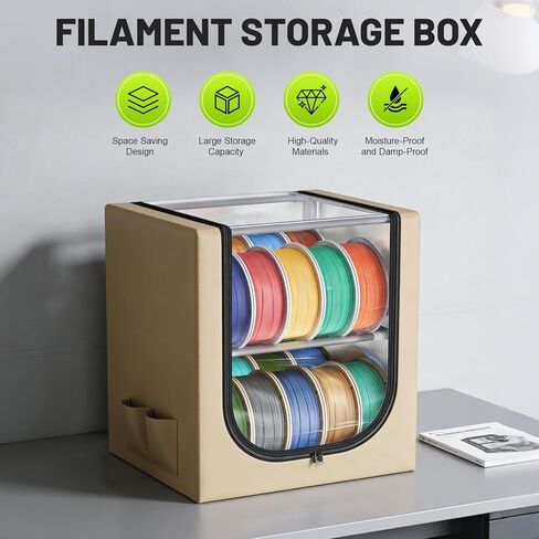 3D Filament Dry Storage Box, 2-Tier Metal Rack with Leather Cloth Cover, Holds Up to 20 Rolls of Filaments for Home & Workshop in Kuwait