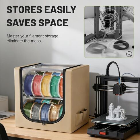 3D Filament Dry Storage Box, 2-Tier Metal Rack with Leather Cloth Cover, Holds Up to 20 Rolls of Filaments for Home & Workshop in Kuwait