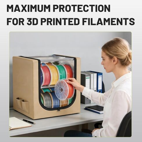 3D Filament Dry Storage Box, 2-Tier Metal Rack with Leather Cloth Cover, Holds Up to 20 Rolls of Filaments for Home & Workshop in Kuwait