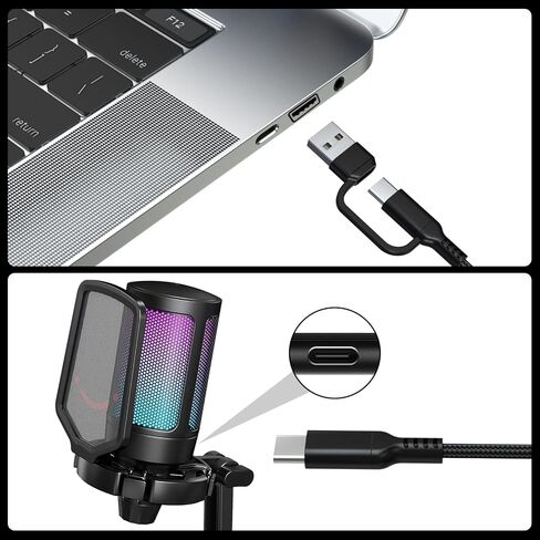 USB A/C to Type C Microphone Cable Cord Compatible with Fifine AmpliGame A6V/ A6T/ AM8/ K688/ A8, HyperX SoloCast, QuadCast 2/S/2 S, Logitech G Yeti GX, TONOR TC30, Elgato Wave 3, Wave Neo Mic 10Ft in Saudi Arabia
