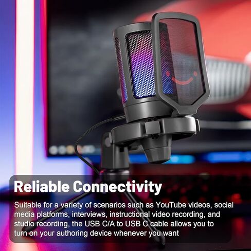 USB A/C to Type C Microphone Cable Cord Compatible with Fifine AmpliGame A6V/ A6T/ AM8/ K688/ A8, HyperX SoloCast, QuadCast 2/S/2 S, Logitech G Yeti GX, TONOR TC30, Elgato Wave 3, Wave Neo Mic 10Ft in Saudi Arabia