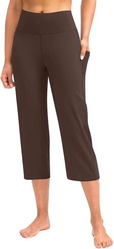 Women Yoga Capris Pants Stretchy Straight Leg Athletic Leggings Crop Tummy Control Workout Capri with Pockets in Saudi Arabia