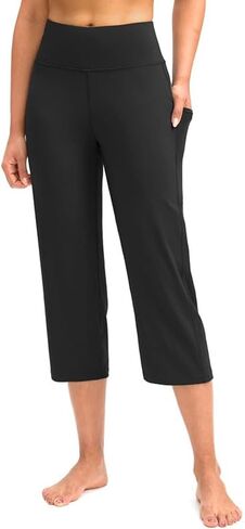 Women Yoga Capris Pants Stretchy Straight Leg Athletic Leggings Crop Tummy Control Workout Capri with Pockets in Saudi Arabia
