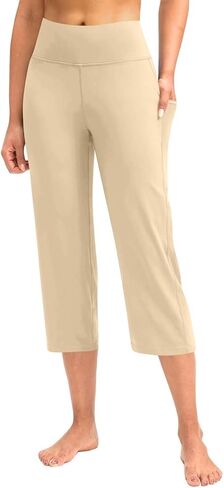 Women Yoga Capris Pants Stretchy Straight Leg Athletic Leggings Crop Tummy Control Workout Capri with Pockets in Saudi Arabia