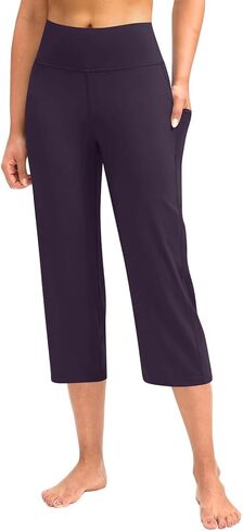 Women Yoga Capris Pants Stretchy Straight Leg Athletic Leggings Crop Tummy Control Workout Capri with Pockets in Saudi Arabia