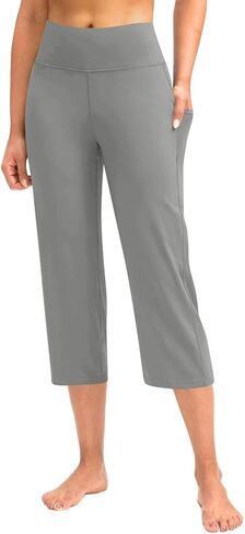 Women Yoga Capris Pants Stretchy Straight Leg Athletic Leggings Crop Tummy Control Workout Capri with Pockets in Saudi Arabia