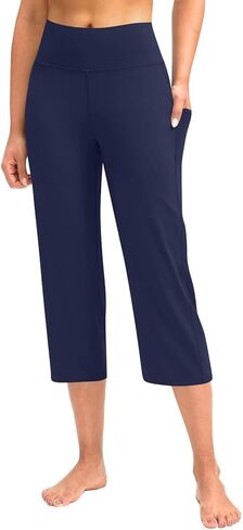 Women Yoga Capris Pants Stretchy Straight Leg Athletic Leggings Crop Tummy Control Workout Capri with Pockets in Saudi Arabia
